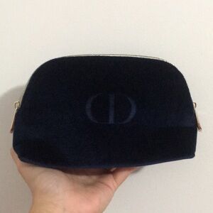 Dior Beauty Deep Blue with Gold Zipper CD Makeup Cosmetic Pouch Velvet Bag